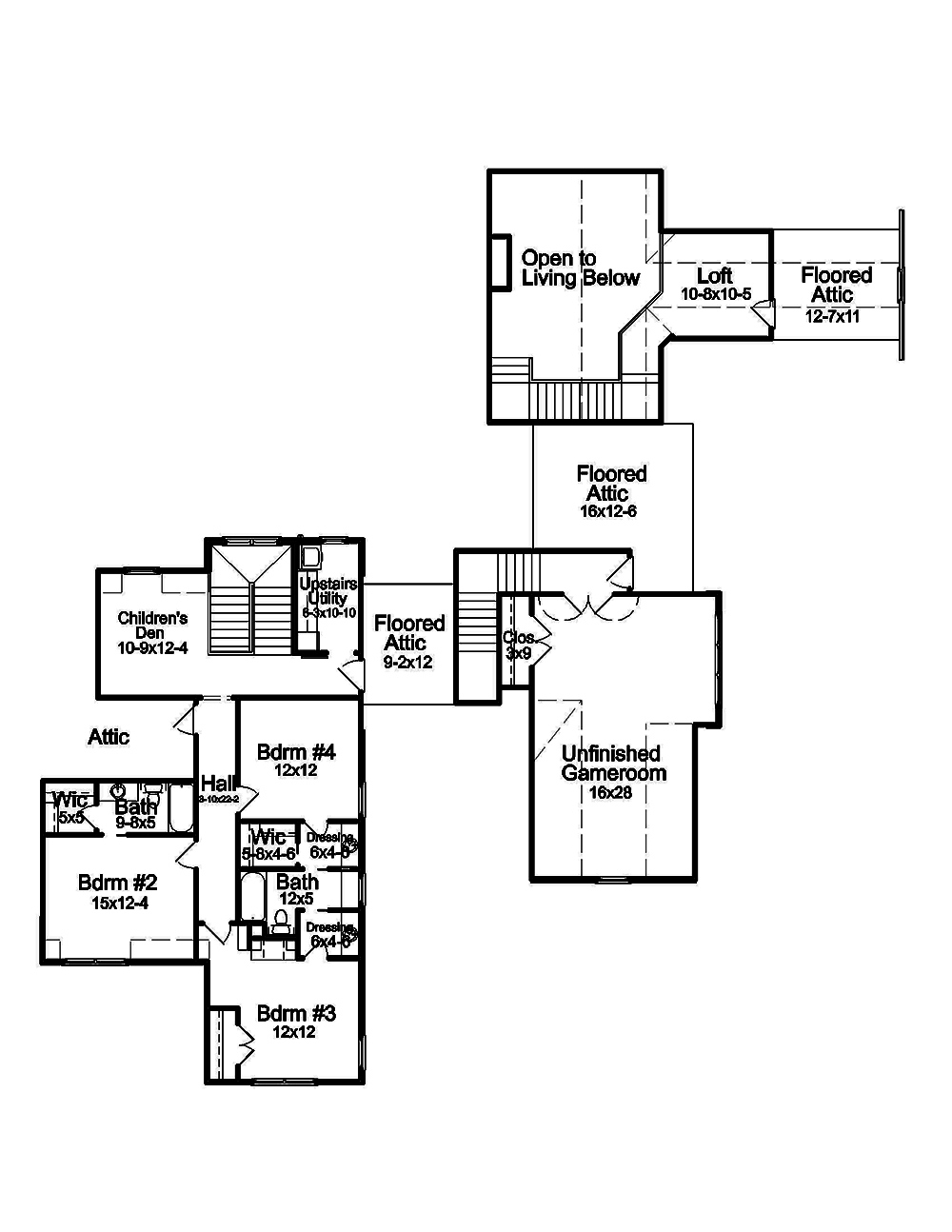 Floor Plan Second Story of Farmhouse Plan #197-1023