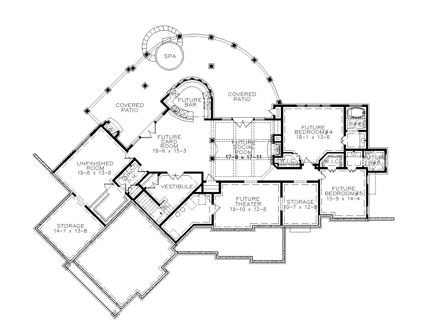 Floor Plan Basement of Ranch Plan #198-1001