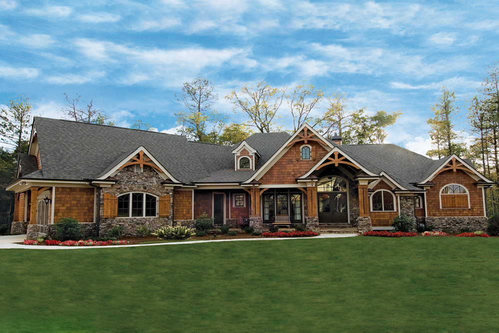Front elevation of Craftsman home (ThePlanCollection: House Plan #198-1001)