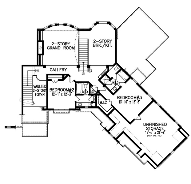 Floor Plan Second Story of European Plan #198-1002
