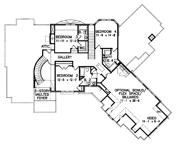 Floor Plan Second Story of European Plan #198-1003