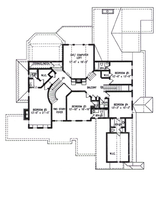 Floor Plan Second Story of Colonial Plan #198-1004