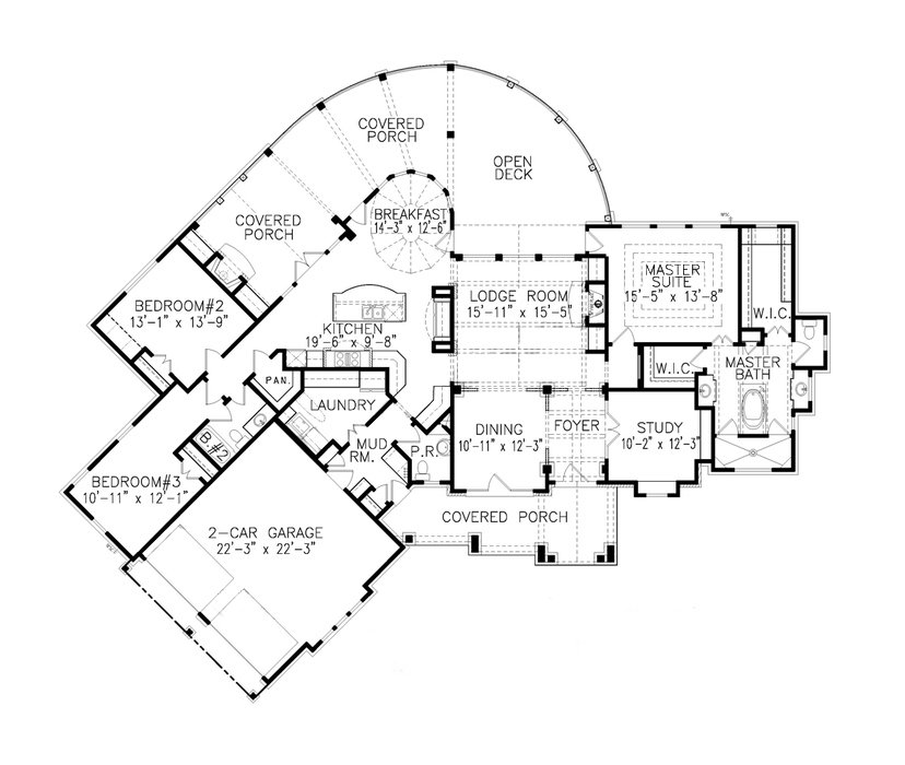 Floor Plan First Story of Arts and Crafts Plan #198-1005