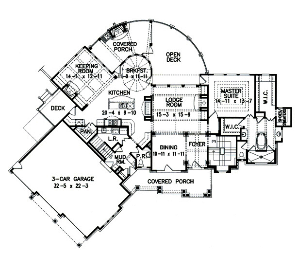Floor Plan First Story of Arts and Crafts Plan #198-1006