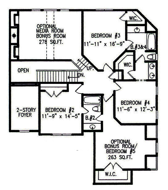 Floor Plan Second Story of Traditional Plan #198-1007