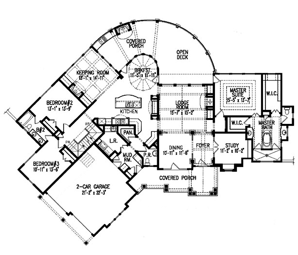 Floor Plan First Story of Arts and Crafts Plan #198-1010