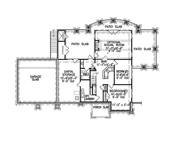 Floor Plan Basement of Craftsman Plan #198-1013