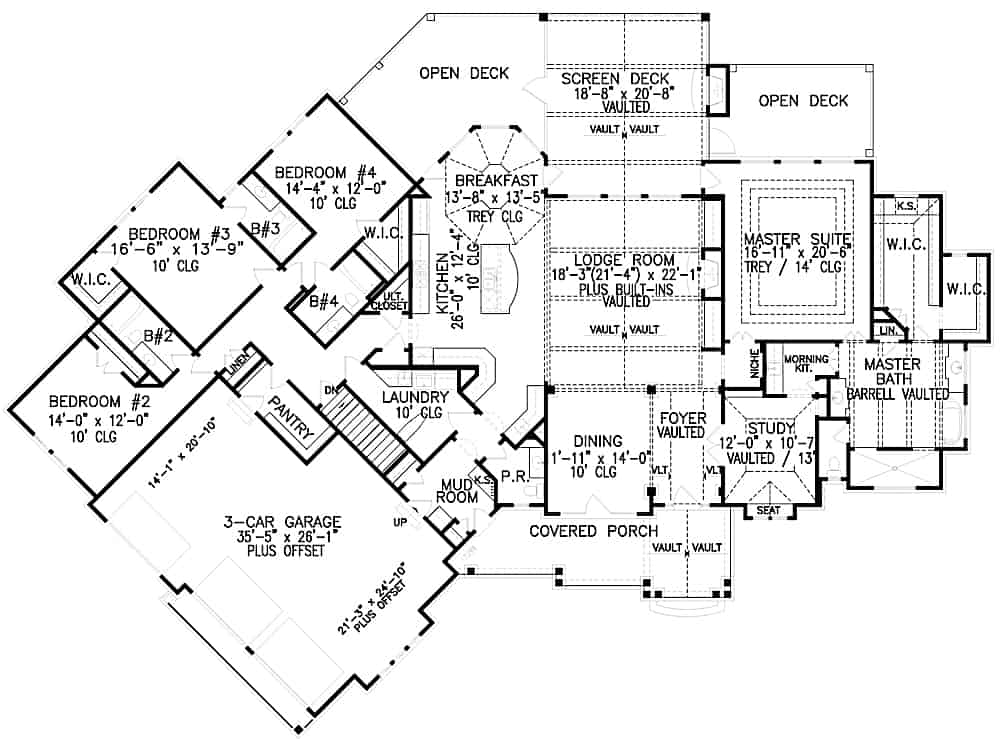 Floor Plan Main Level of Cottage Plan #198-1015