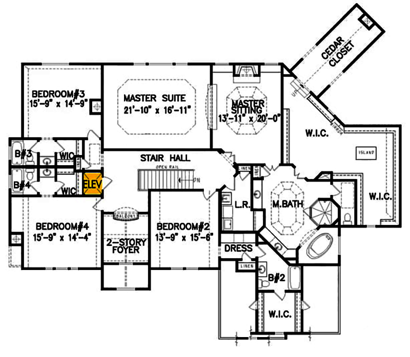 Floor Plan Second Story of Traditional Plan #198-1018