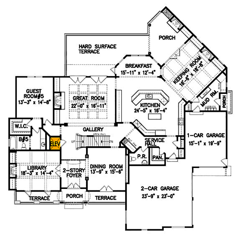 Floor Plan First Story of Traditional Plan #198-1018