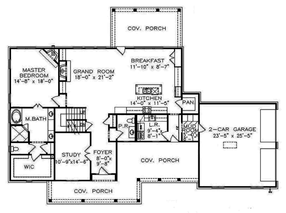 Floor Plan First Story of Cottage Plan #198-1019