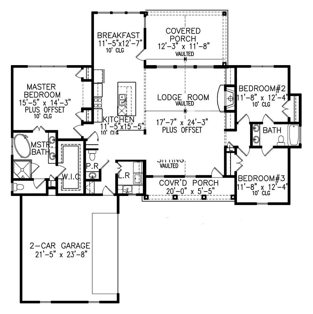 Floor Plan First Story of Ranch Plan #198-1022