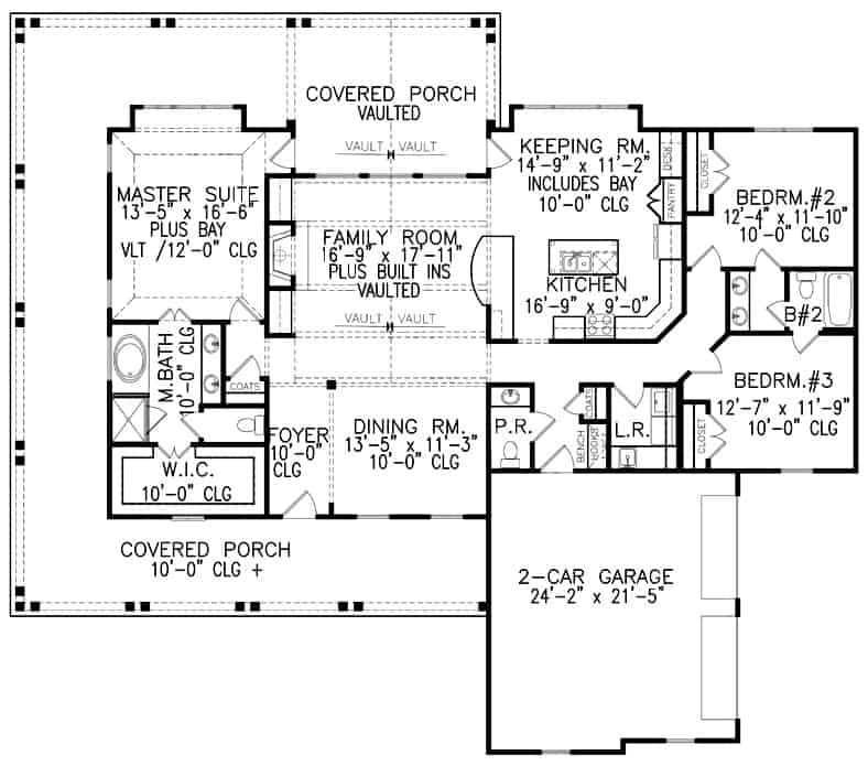 Floor Plan Main Level of Ranch Plan #198-1024