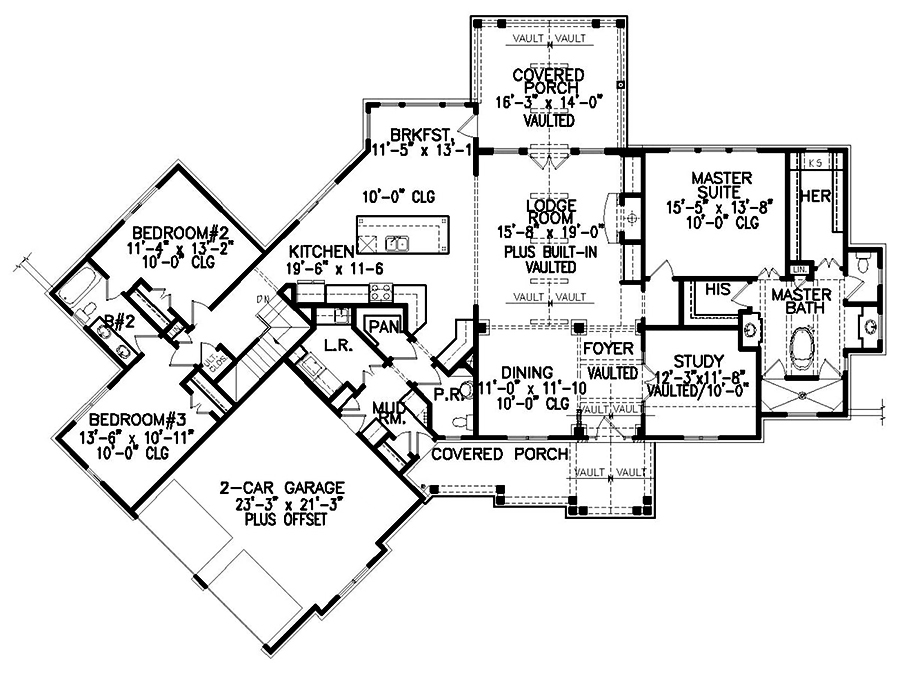Floor Plan First Story of Cottage Plan #198-1025