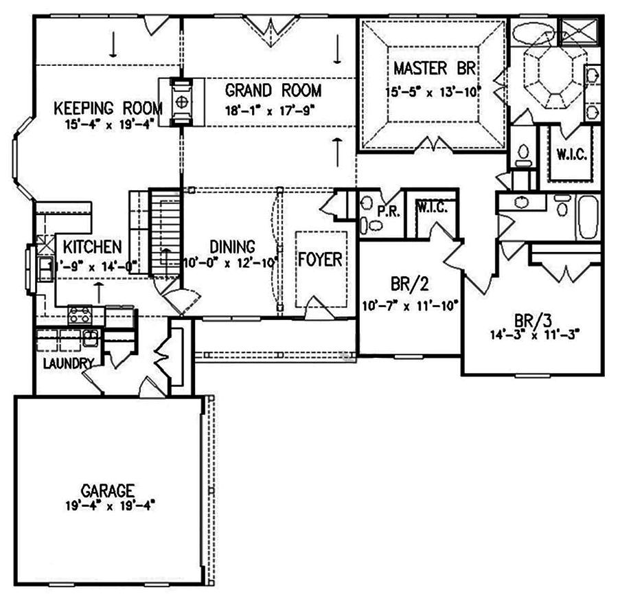 Floor Plan First Story of Ranch Plan #198-1027