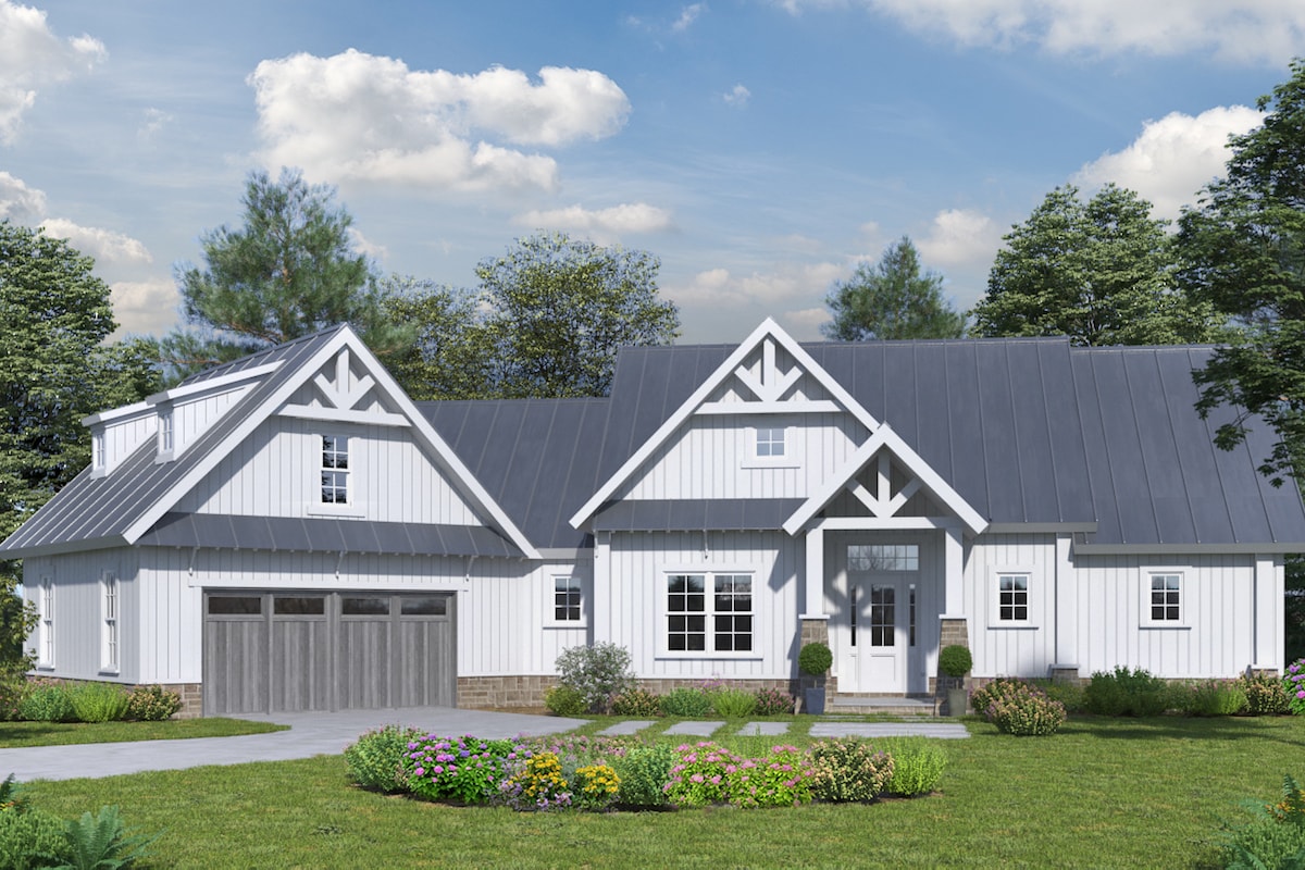 White Transitional home plan (ThePlanCollection: House Plan #198-1030)