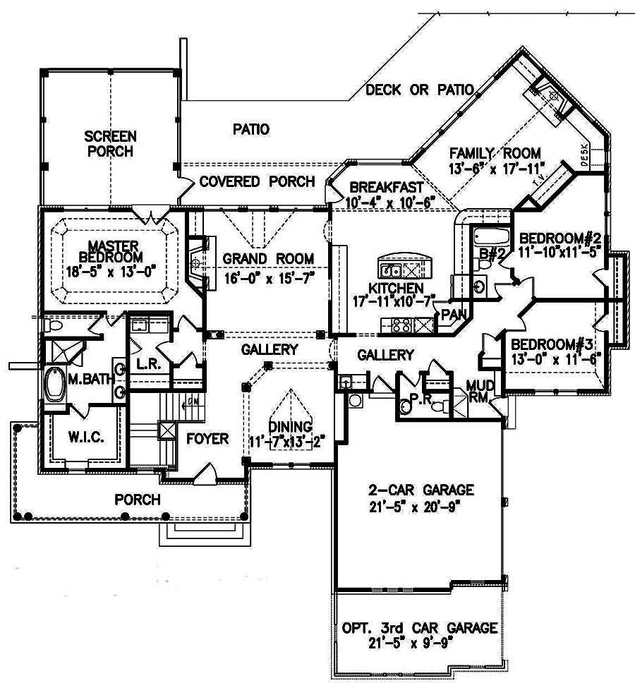Floor Plan First Story of Ranch Plan #198-1031