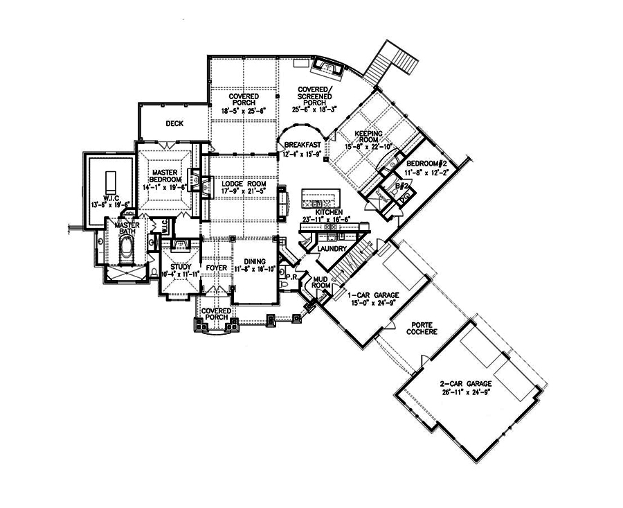 Floor Plan First Story of European Plan #198-1032