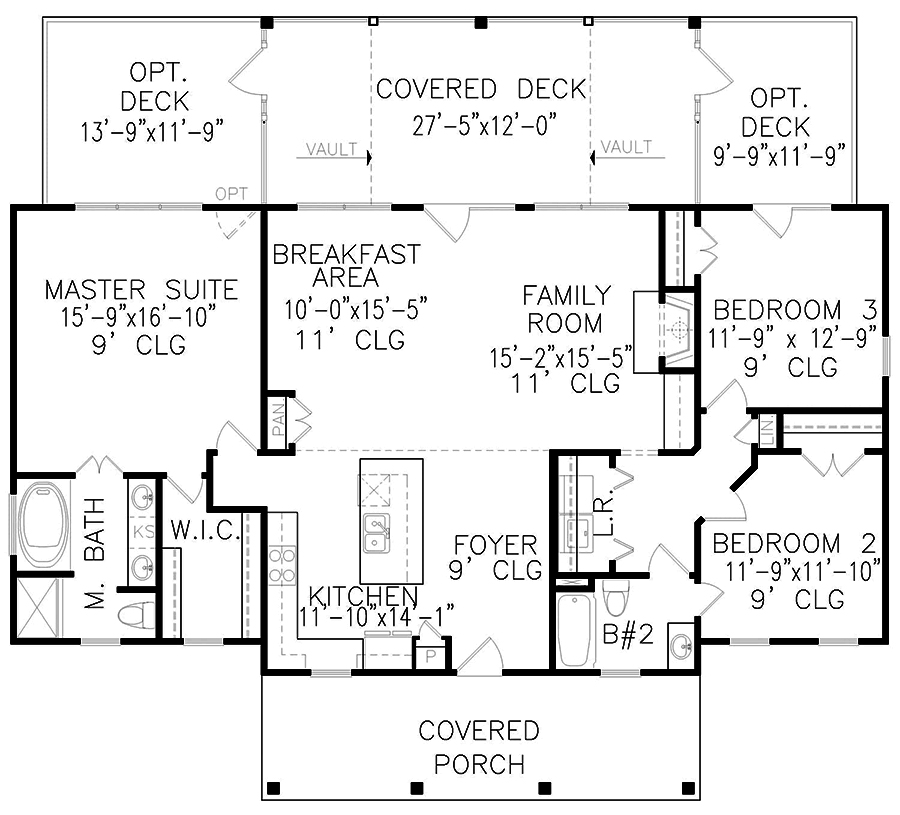 Floor Plan Main Level of Cottage Plan #198-1033