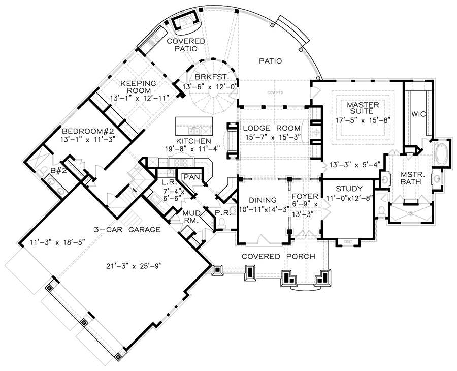 Floor Plan Main Level of Cottage Plan #198-1034