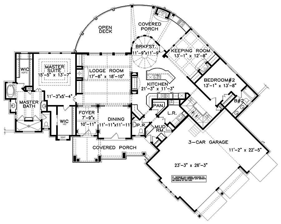 Floor Plan Main Level of Cottage Plan #198-1035