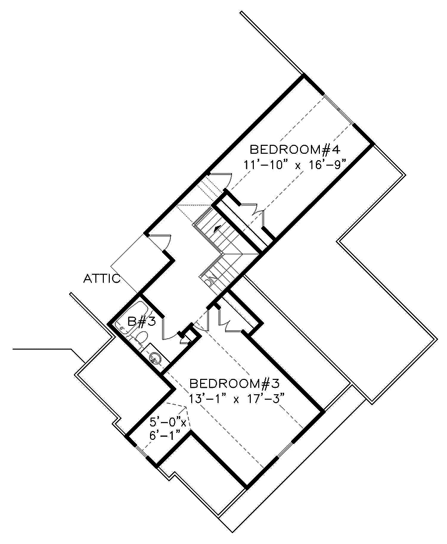 Floor Plan Upper Level of Cottage Plan #198-1035
