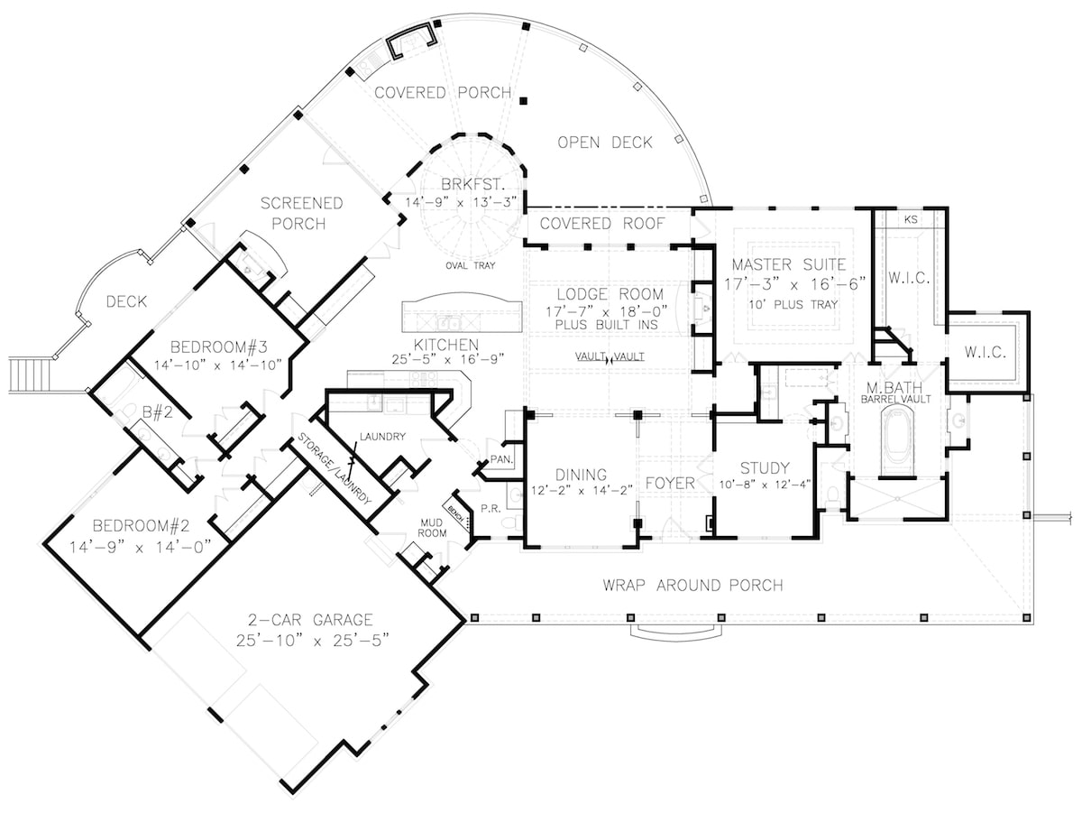 Floor Plan Main Level of Cottage Plan #198-1036