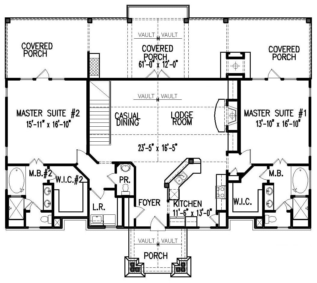 Floor Plan Main Level of Cottage Plan #198-1037