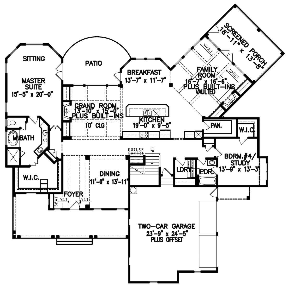 Floor Plan Main Level of Cottage Plan #198-1039