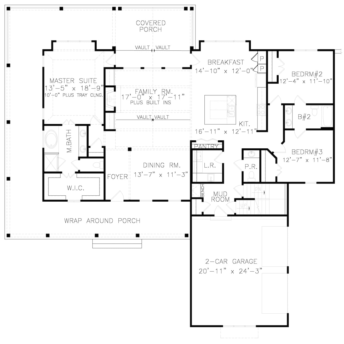 Floor Plan Main Level of Cottage Plan #198-1041