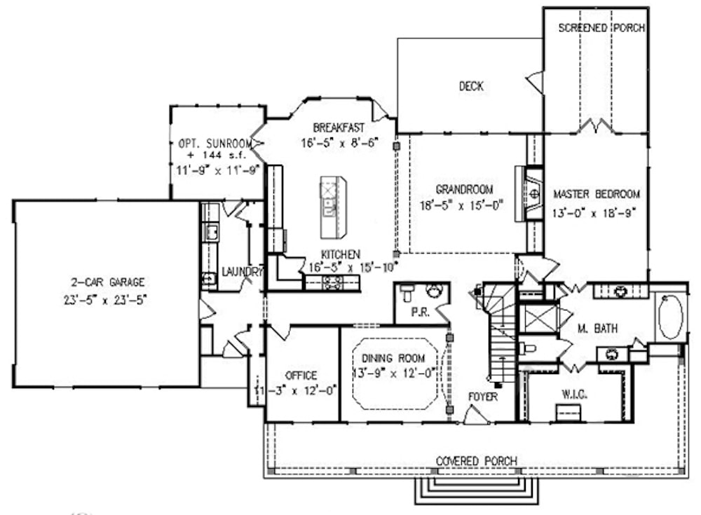 Floor Plan Main Level of Cottage Plan #198-1042