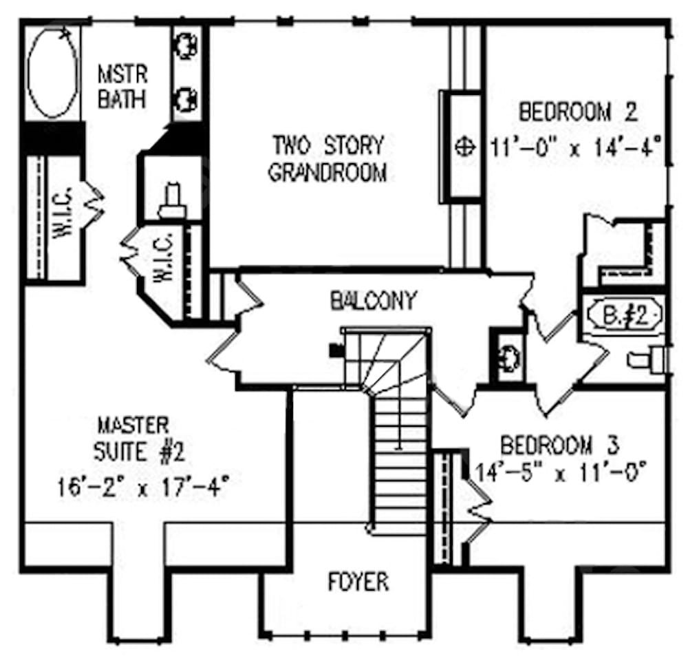 Floor Plan Upper Level of Cottage Plan #198-1042