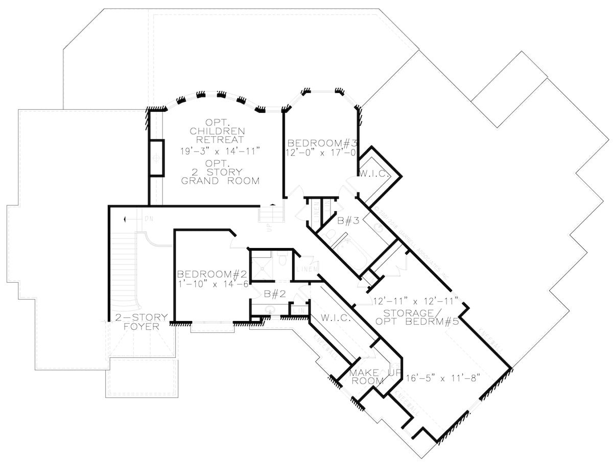Floor Plan Upper Level of Traditional Plan #198-1043