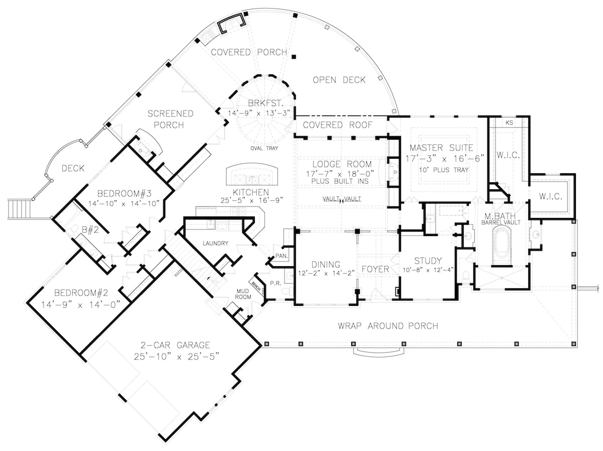 Floor Plan Main Level of Cottage Plan #198-1044