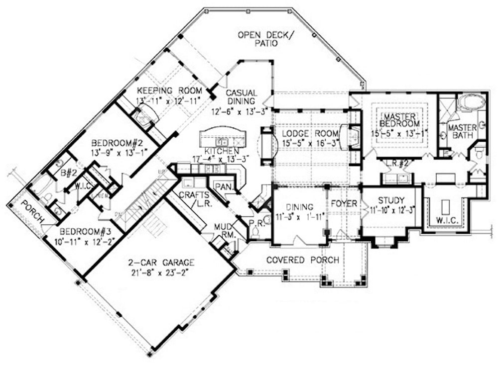 Floor Plan Main Level of Cottage Plan #198-1045