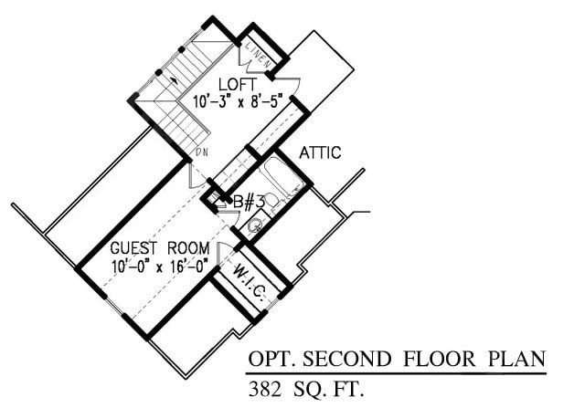 Floor Plan Upper Level of Cottage Plan #198-1045