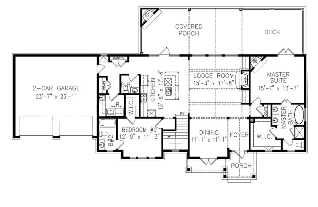 Floor Plan Main Level of Craftsman Plan #198-1048