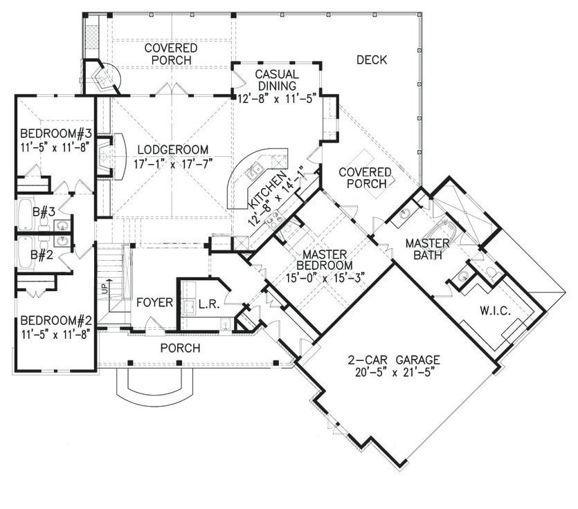 Floor Plan Main Level of Cottage Plan #198-1050