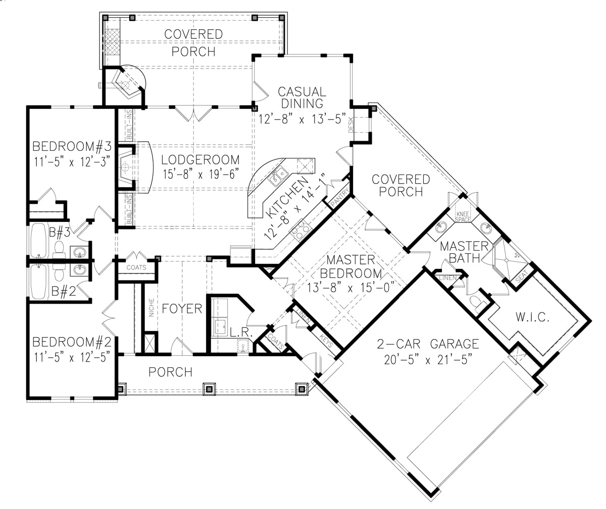 Floor Plan Main Level of Cottage Plan #198-1051