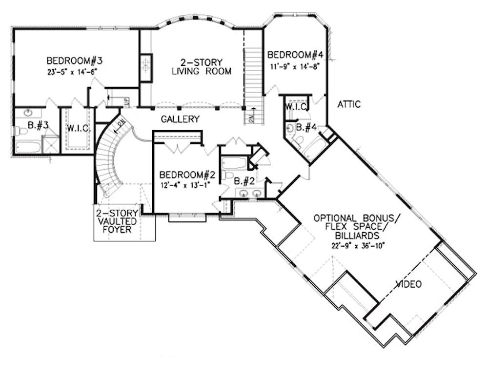 Floor Plan Upper Level of European Plan #198-1054
