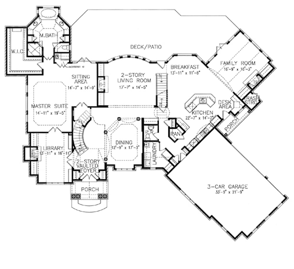 Floor Plan Main Level of European Plan #198-1054