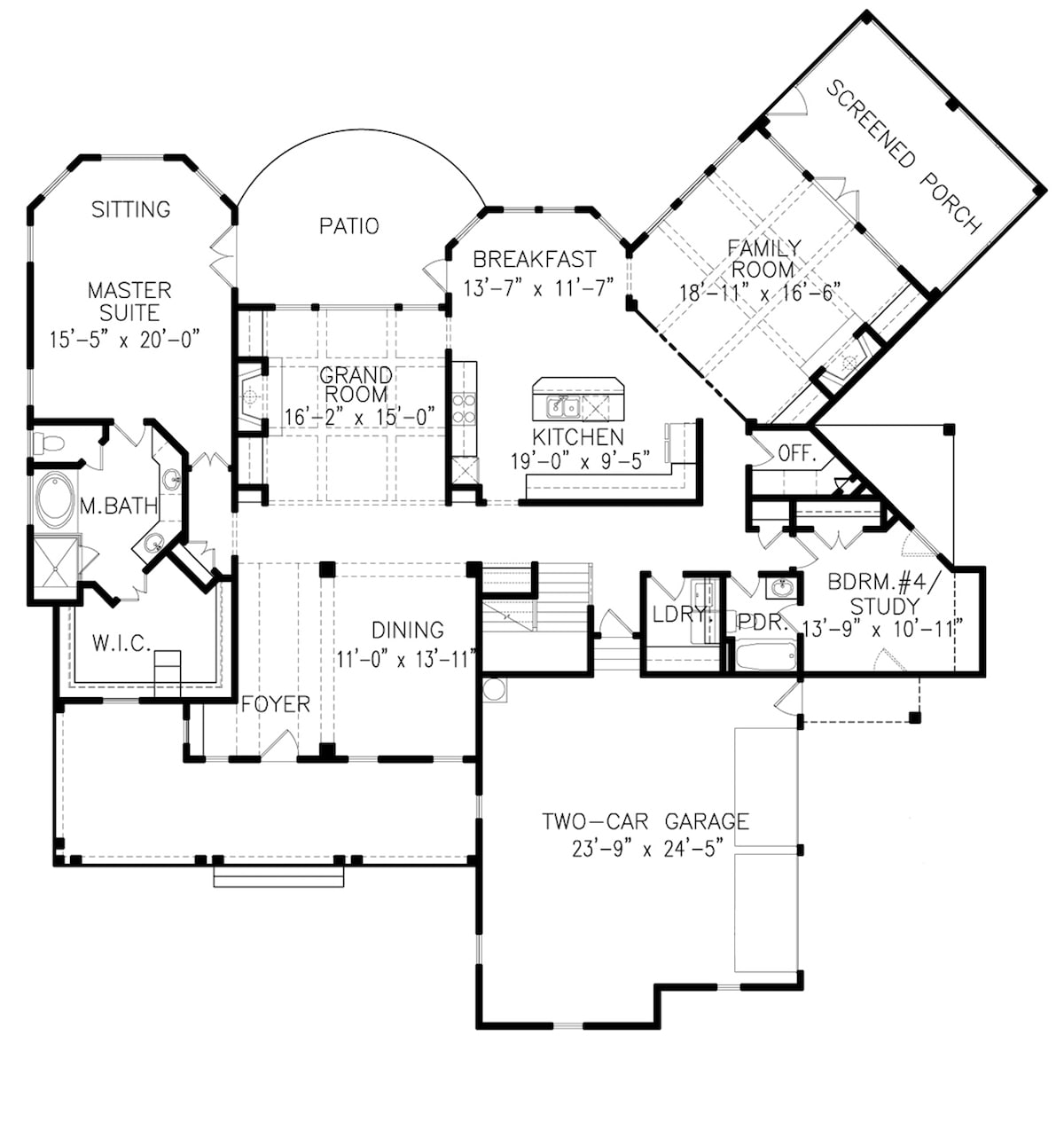 Floor Plan Main Level of Coastal Plan #198-1055