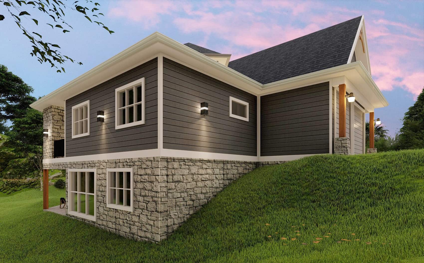 Side View of this 3-Bedroom, 1729 Sq Ft Plan - 198-1056