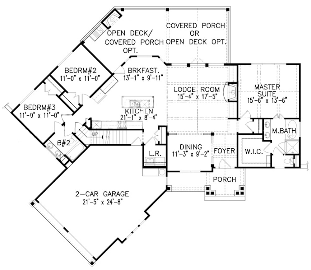 Floor Plan Main Level of Cottage Plan #198-1056