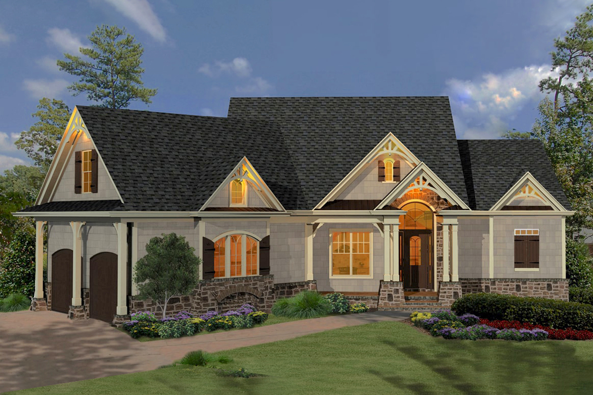 Front elevation of Cottage home (ThePlanCollection: House Plan #198-1057)