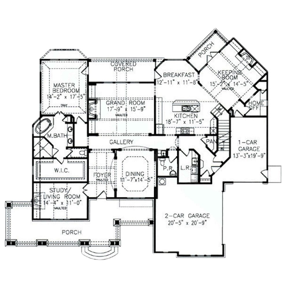 Floor Plan Main Level of Cottage Plan #198-1058
