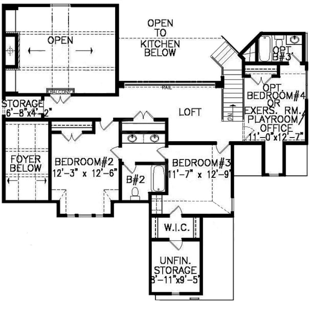 Floor Plan Upper Level of Cottage Plan #198-1058