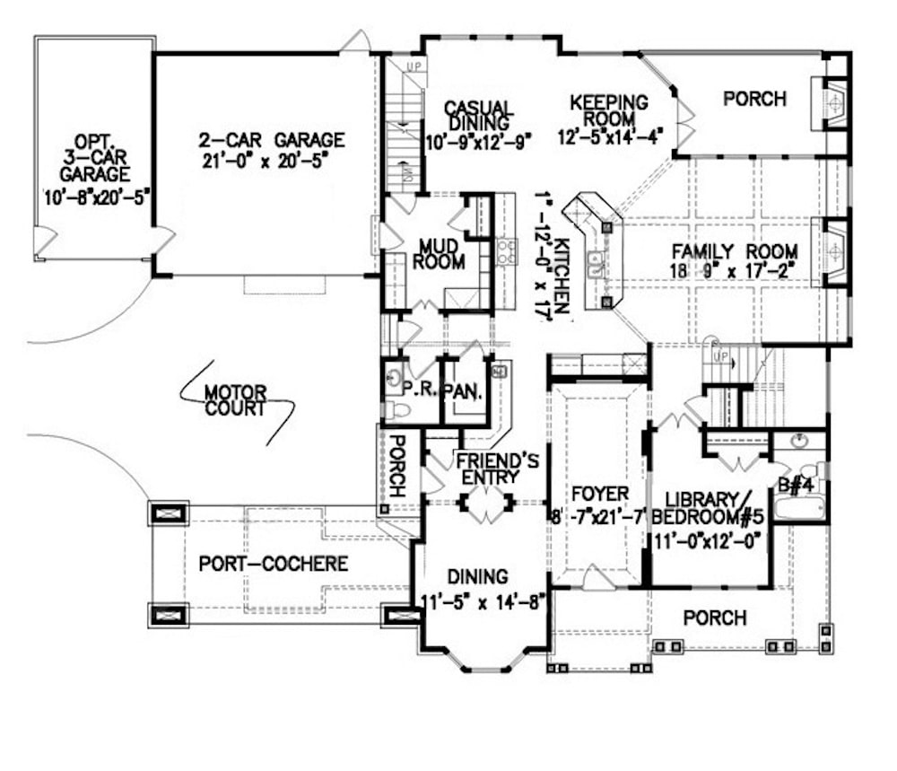 Floor Plan Main Level of Cape Cod Plan #198-1060