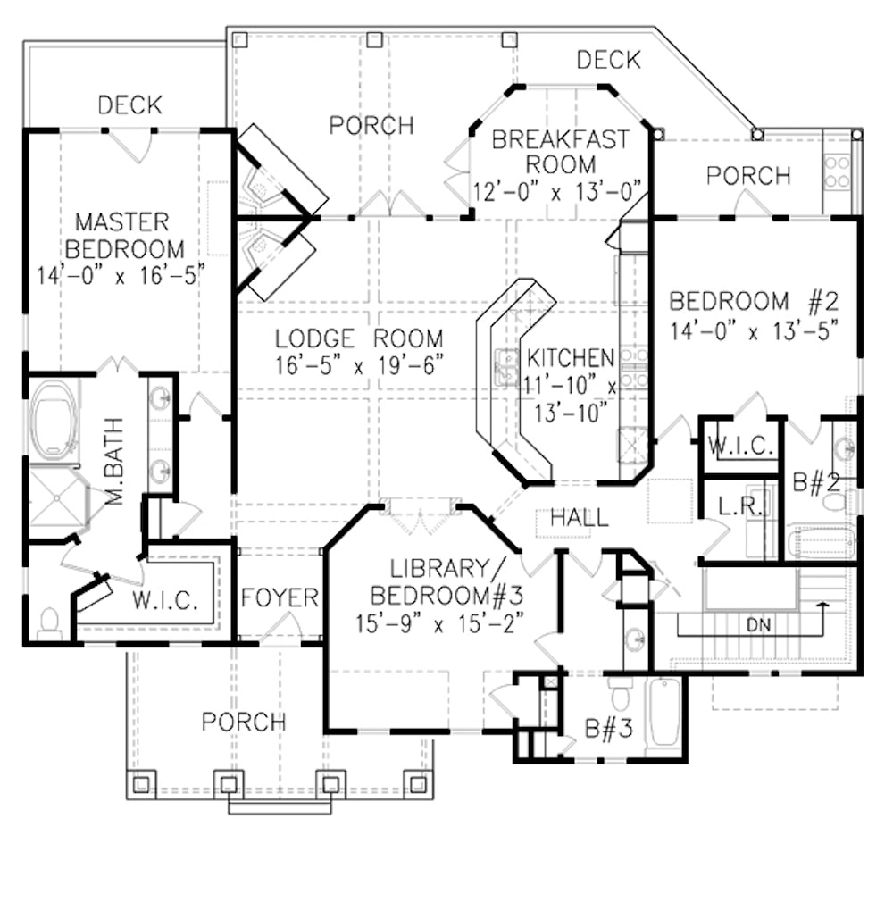 Floor Plan Main Level of Cottage Plan #198-1061