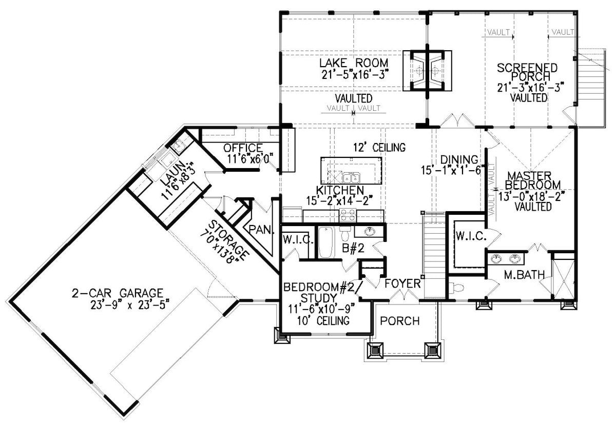 Floor Plan Main Level of Craftsman Plan #198-1062